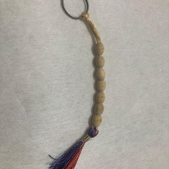 Short Wooden Beaded Keyring Handmade Tan Beaded Keychain New keyholder - Picture 3 of 6